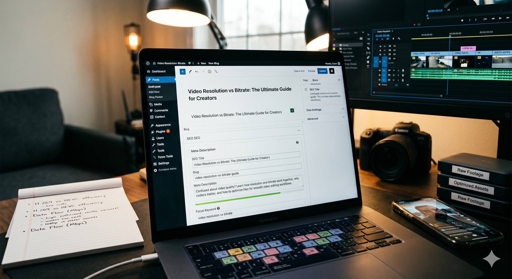 Infographic chart explaining the difference between video resolution canvas size and data bitrate flow.
